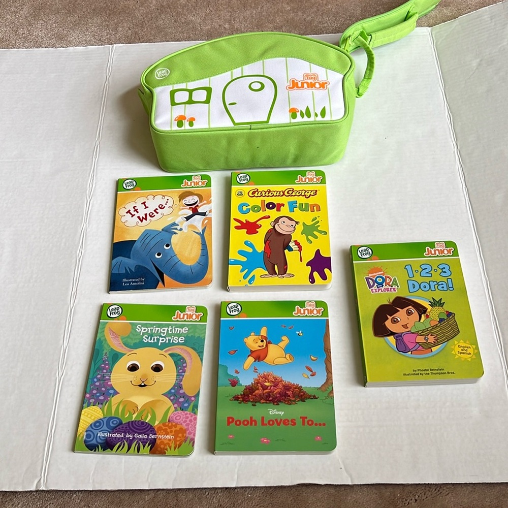 Leap Frog Tag Jr Junior Learn to Read System Lot 5 Books 1 Pens Carry Case EUC